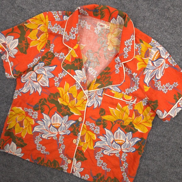 Faherty Tops - Faherty Maui Shirt Womens M Orange Hawaiian Coral Mauna Key Floral Linen Blend
